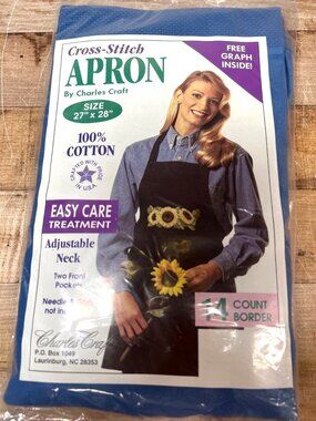 Charles Craft Cross-Stitch Apron 14 Count Border Blue 27"x28"
